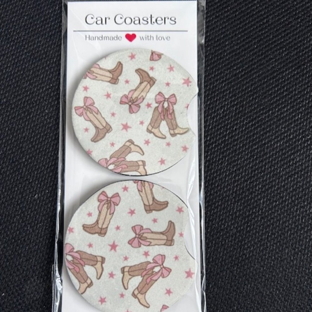 Coquette Cowboy Boots Car Coaster Set - NWT